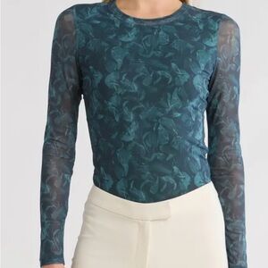 Rag & Bone Aliyah Long Sleeve Mesh Top in Teal Multi Large NWT!